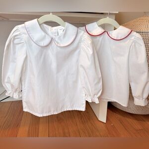 2 Long Sleeve Girls Blouses w Peter Pan Collars 2T